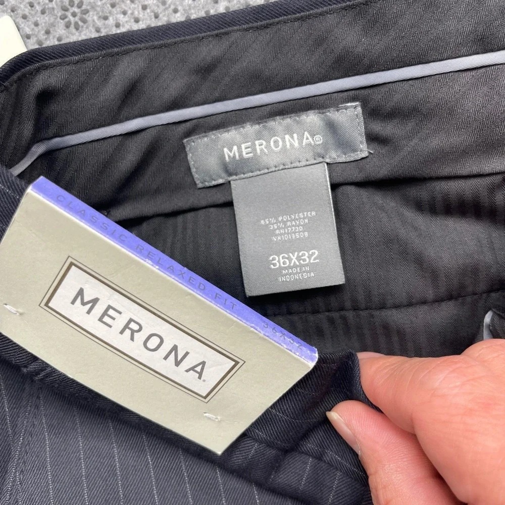 NEW Merona Mens‎ Pinstripe Suit Set 44R Blazer 36x32 Pants Charcoal Gray 2 Piece